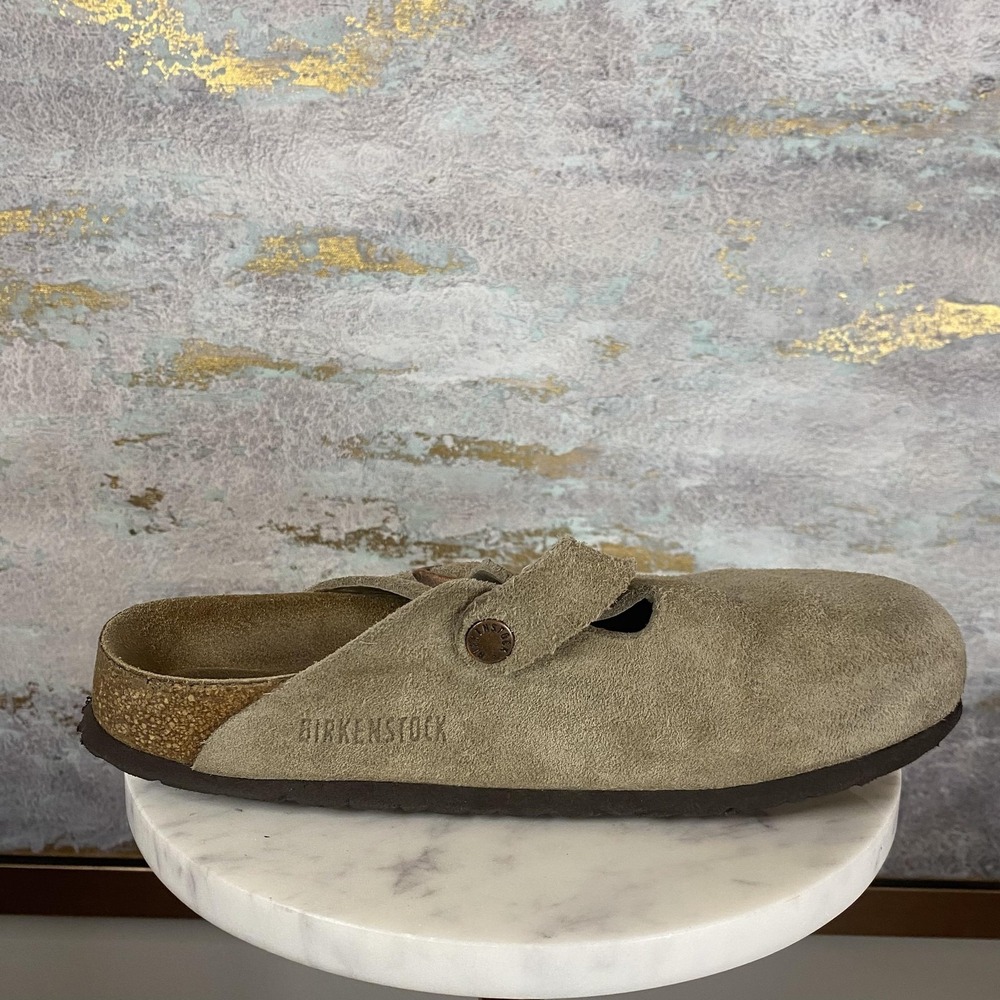 Birkenstock Boston Clog Shoes Womens Size EU 38 Beige Suede Slip On Comfort - Picture 6 of 9